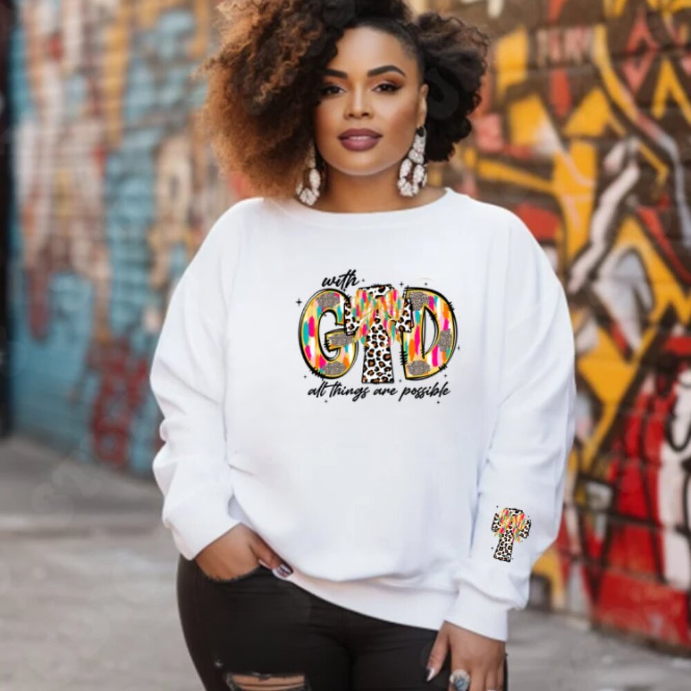 With God All Things Are Possible Sweatshirt (White/New)